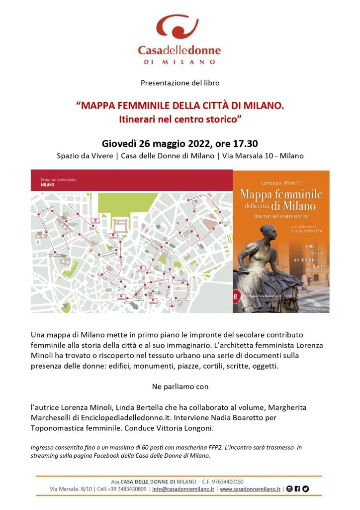 Presentazione del libro "Mappa femminile della città di Milano. Itinerari nel centro storico " di Lorenza Minoli @ Casa delle Donne di Milano