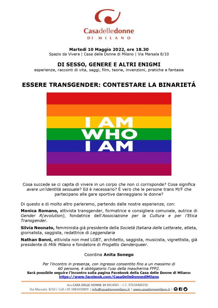 Incontro del ciclo "Di Sesso, genere e altri enigmi" - Essere transgender: contestare la binarietà @ Casa delle Donne di Milano