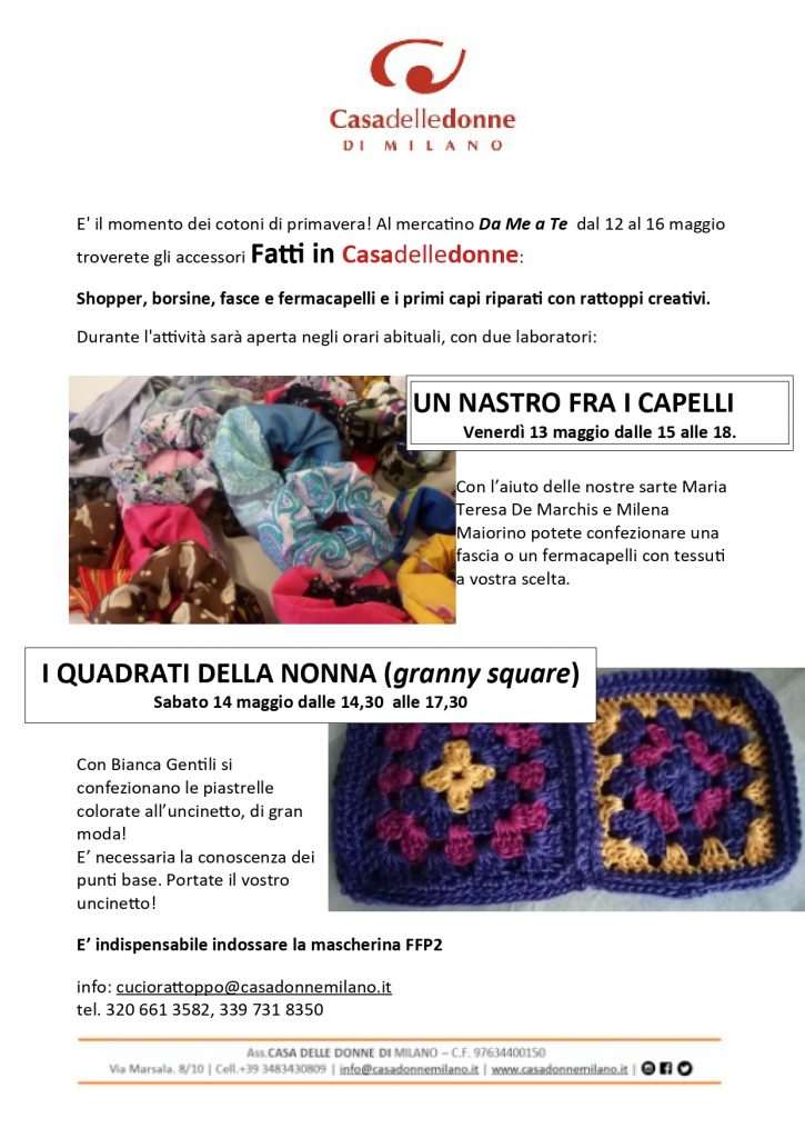 I Quadrati Della Nonna - Laboratorio del Gruppo Cucio, Rattoppo, Creo all'interno del Mercatino Da Te a Me @ Casa delle Donne di Milano