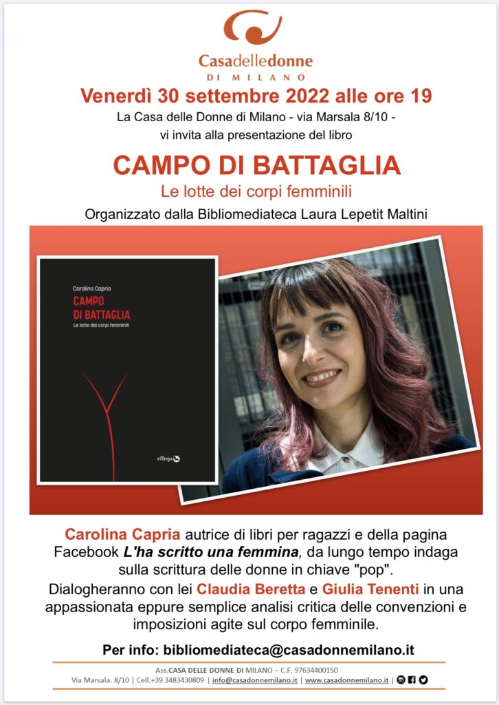 Presentazione del libro di Carolina Capria "Campo di battaglia. Le lotte dei corpi femminili" (Effequ 2021) @ Casa delle Donne di Milano