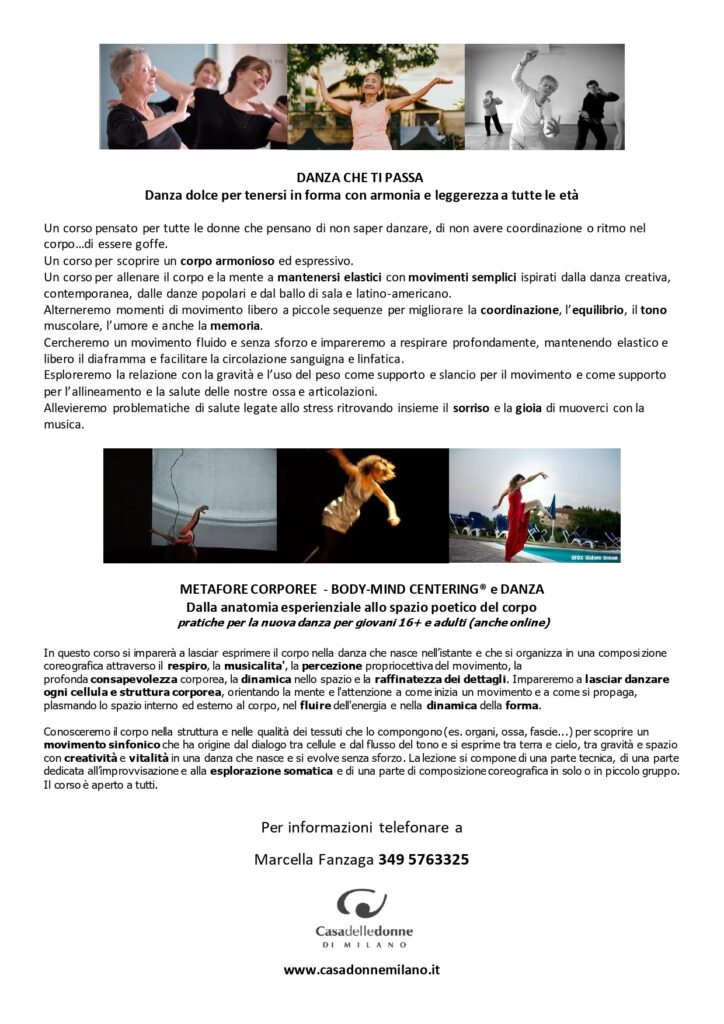 Metafore corporee, Danza contemporanea e Body Mind Centering - In presenza e on line con Marcella Fanzaga @ Casa delle Donne di Milano
