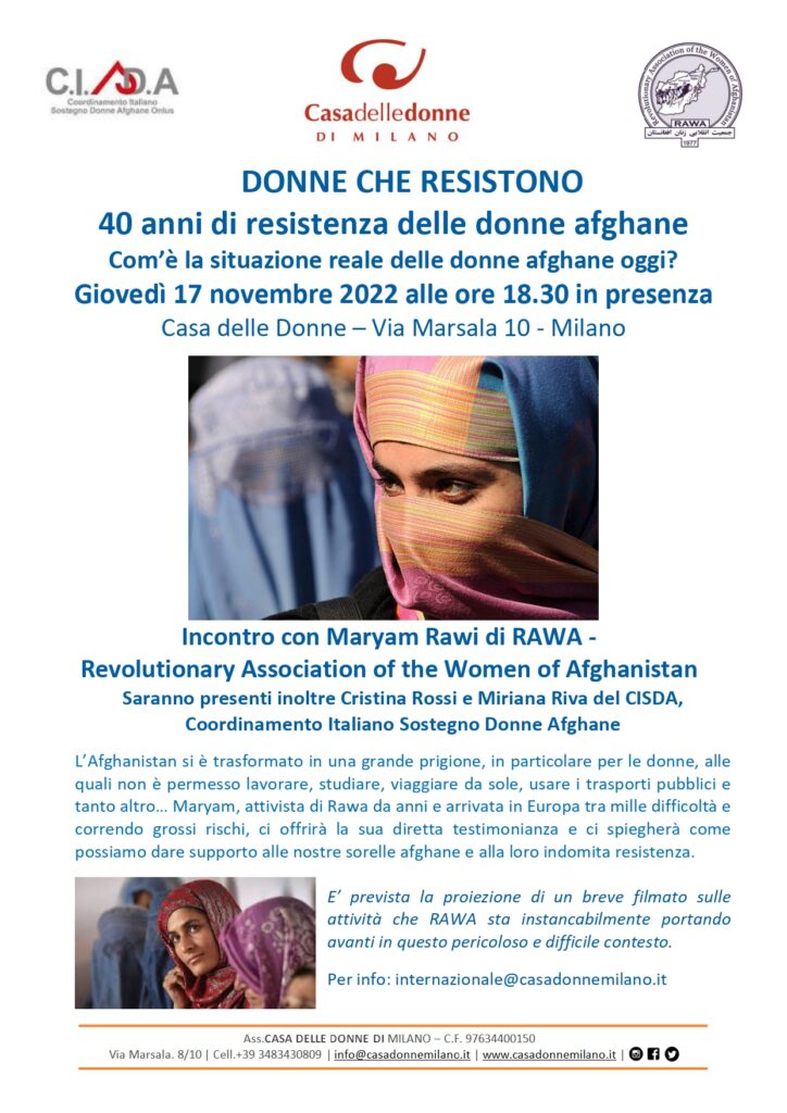 Donne che resistono: 40 anni di resistenza delle donne afghane @ Casa delle Donne di Milano