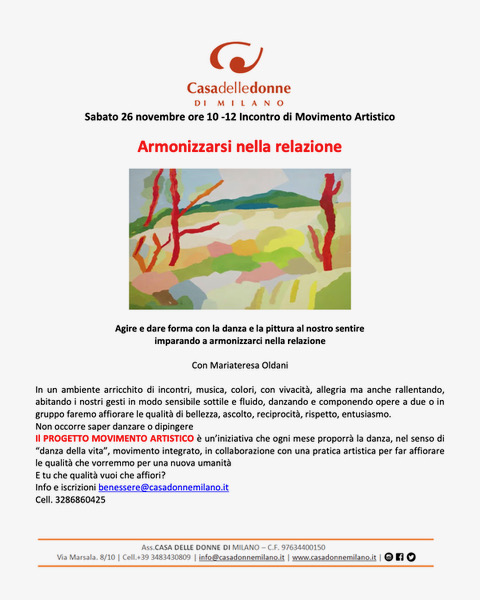 Incontro di Movimento Artistico - "Armonizzarsi nella relazione" @ Casa delle Donne di Milano