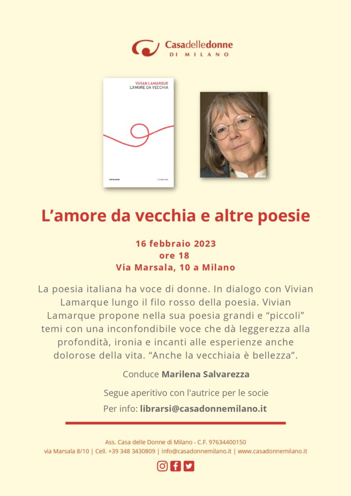 Incontro con la poeta Vivian Lamarque "L'amore da vecchia e altre poesie" @ Casa delle Donne di Milano