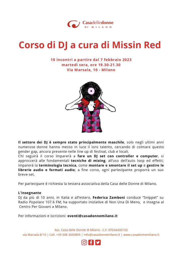 Primo Corso di DJ a cura di Missin Red @ Casa delle Donne di Milano