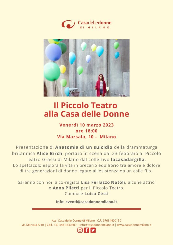 Il Piccolo Teatro alla Casa delle Donne per la presentazione dello spettacolo "Anatomia di un suicidio" @ Casa delle Donne di Milano