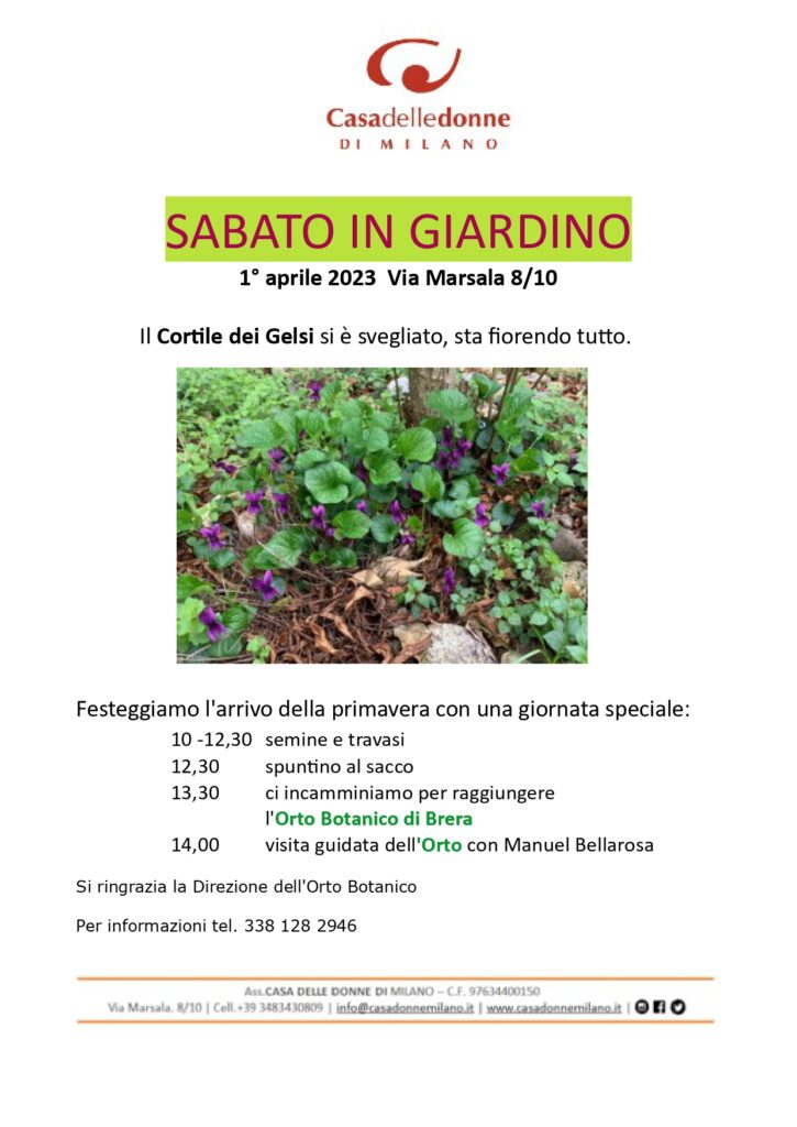 Sabato in giardino e visita all'orto botanico di Brera @ Casa delle Donne di Milano