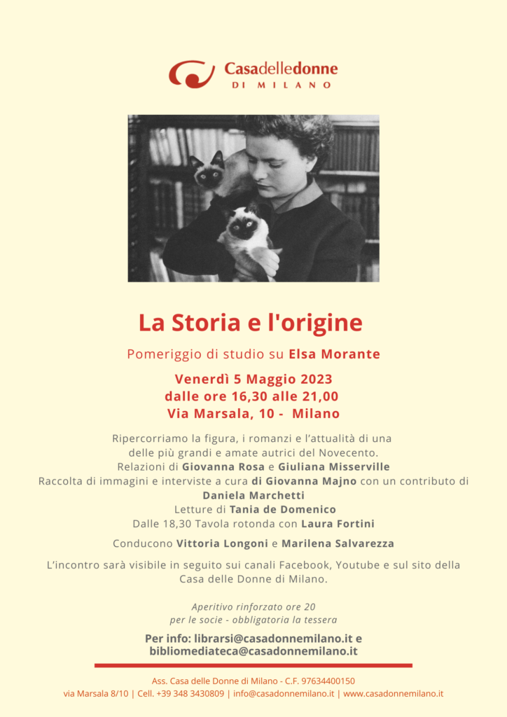 La storia e l'origine - Pomeriggio di studio su Elsa Morante @ Casa delle Donne di Milano