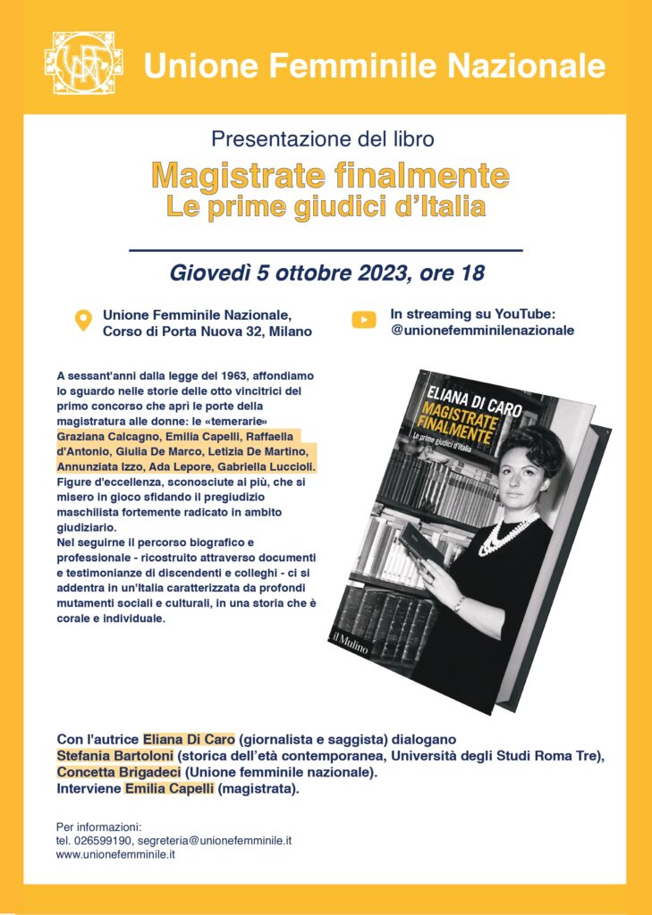 Presentazione del libro: "Magistrate finalmente - Le prime giudici in Italia" @ Unione Femminile Nazionale