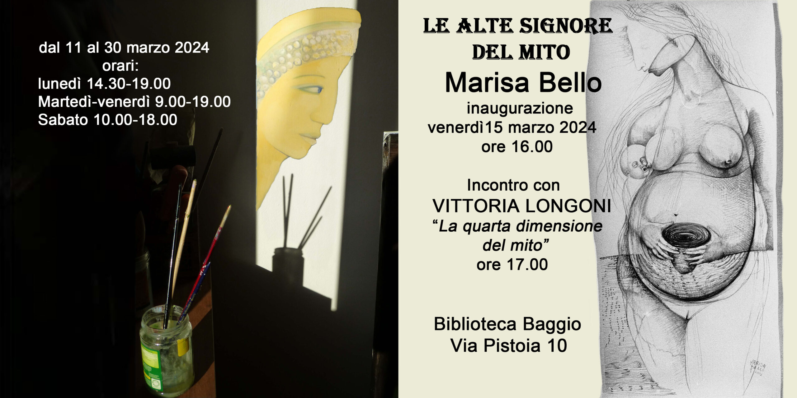 Inaugurazione della mostra di Marisa Bello "Le alte signore del mito" e conferenza di Vittoria Longoni "La quarta dimensione del mito" @ Biblioteca Baggio