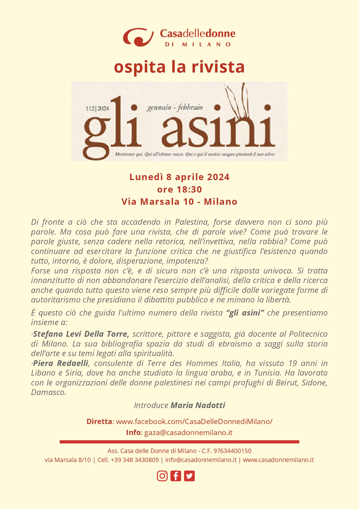 La Casa delle Donne ospita la rivista GLI ASINI per presentare un articolo di Stefano Levi della Torre @ Casa delle Donne di Milano