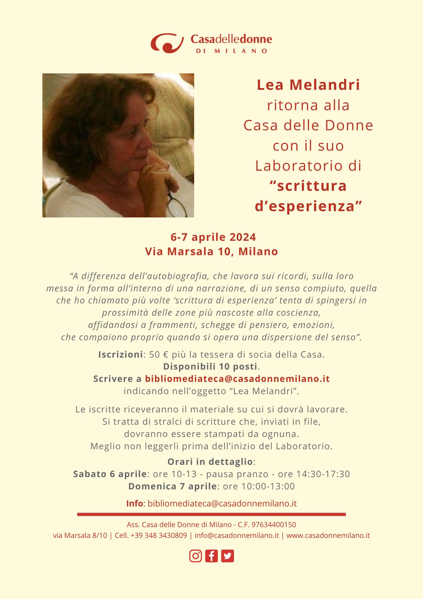 Laboratorio 2 di scrittura di esperienza con Lea Melandri @ Casa delle Donne di Milano