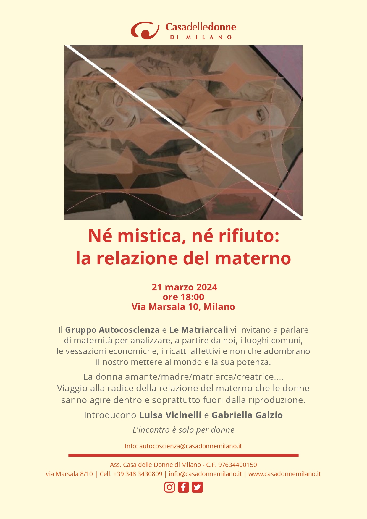 Né mistica, né rifiuto: la relazione del materno @ Casa delle Donne di Milano