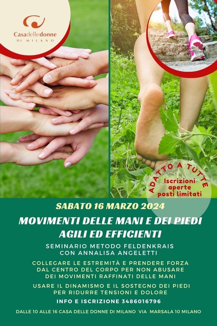 Seminario metodo Feldenkrais con Annalisa Angeletti: "Movimenti delle mani e dei piedi, agili ed efficienti" @ Casa delle Donne di Milano