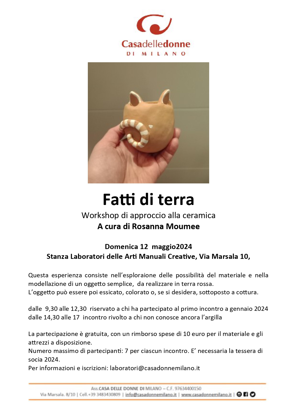 Workshop di approccio alla ceramica: Fatti di terra @ Casa delle Donne di Milano