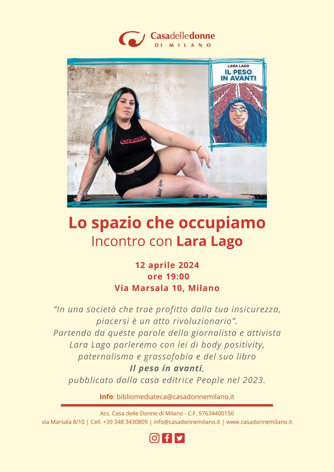 Presentazione del libro di Lara Lago: "Il peso in avanti" @ Casa delle Donne di Milano