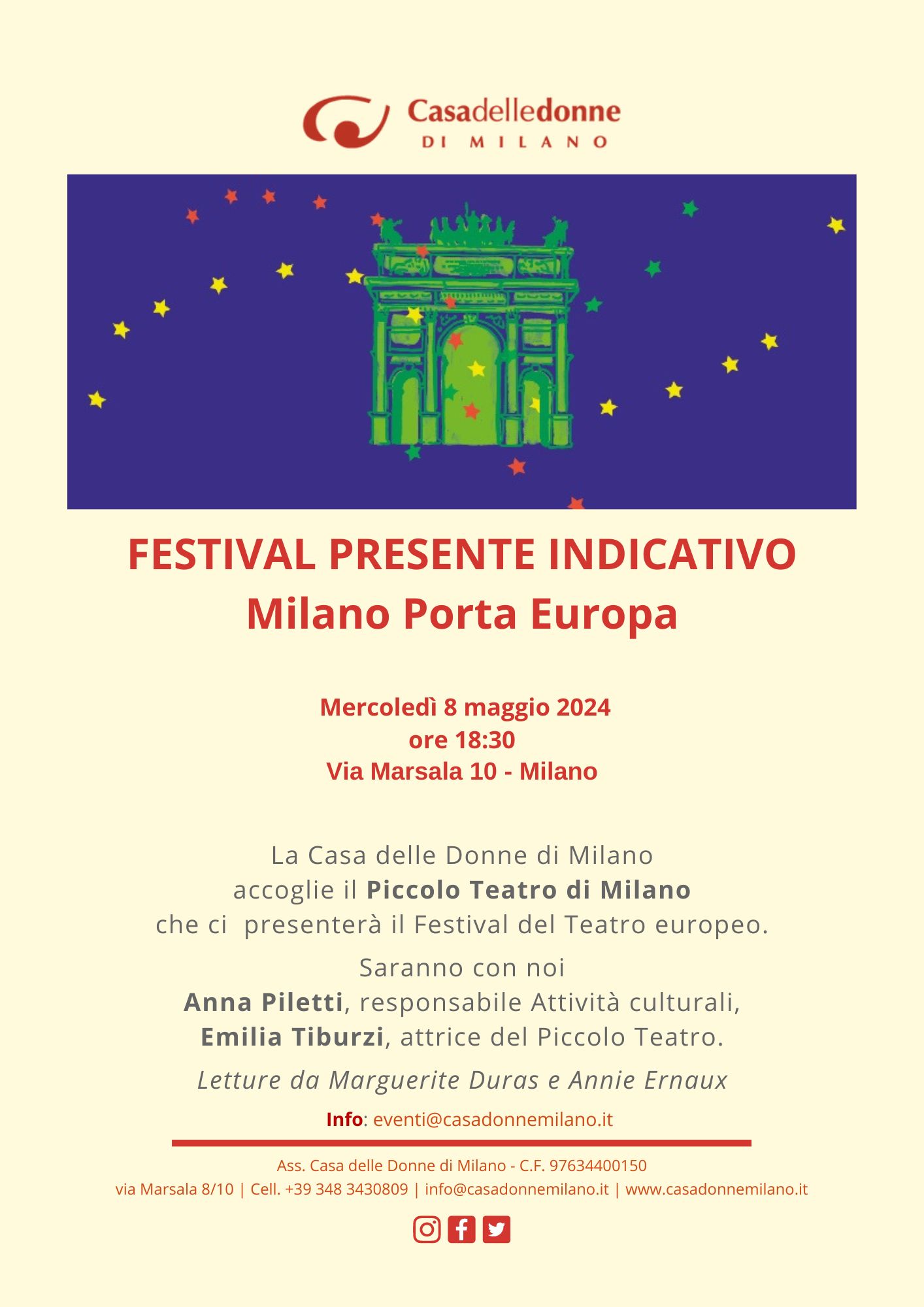 Il Piccolo presenta il Festival del Teatro Europeo alla Casa delle Donne - Segue Aperitivo @ Casa delle Donne di Milano