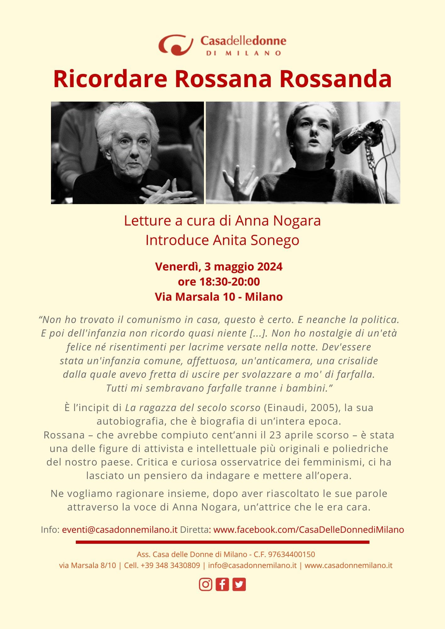 Ricordare Rossana Rossanda @ Casa delle Donne di Milano
