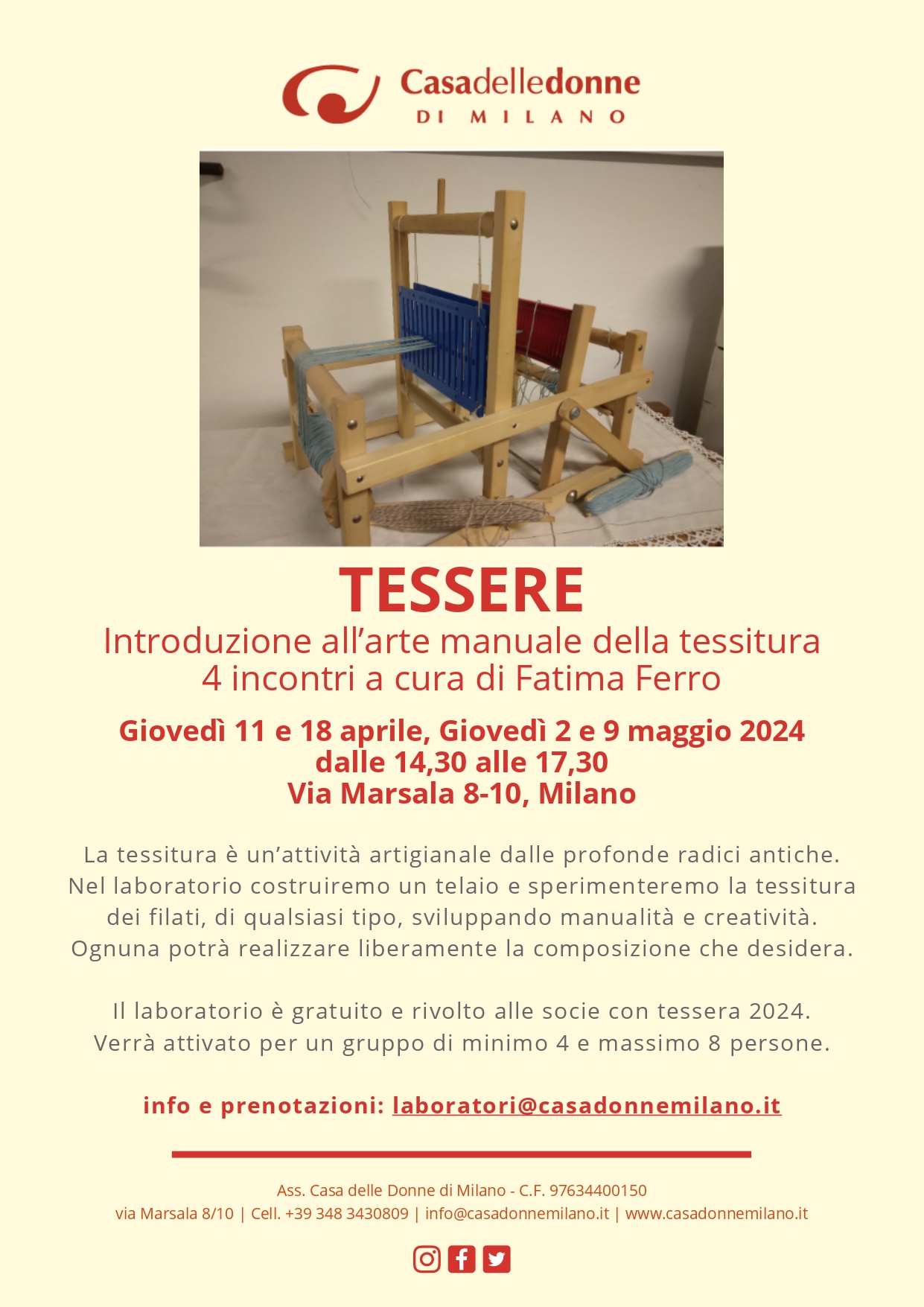 Laboratorio di tessitura "TESSERE" @ Casa delle Donne di Milano
